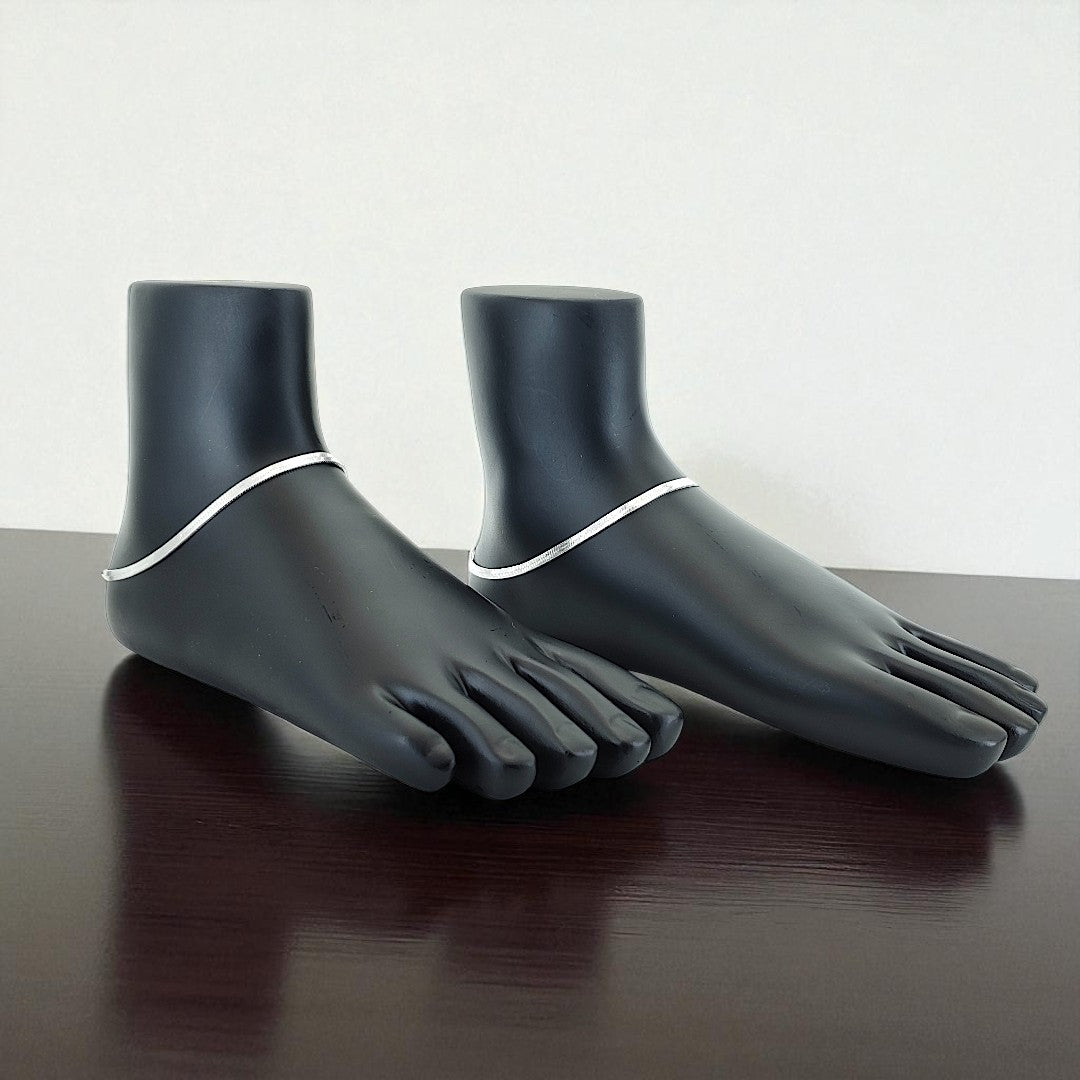 925 Sterling Silver Polished Snake Chain Anklet Pair