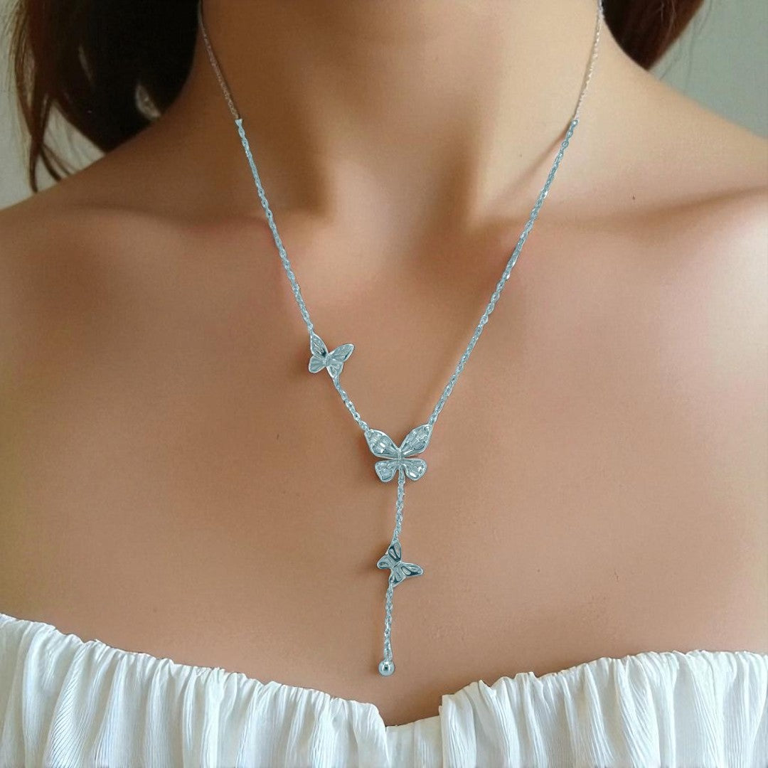 925 Sterling Silver Butterfly Cascade Zircon Necklace