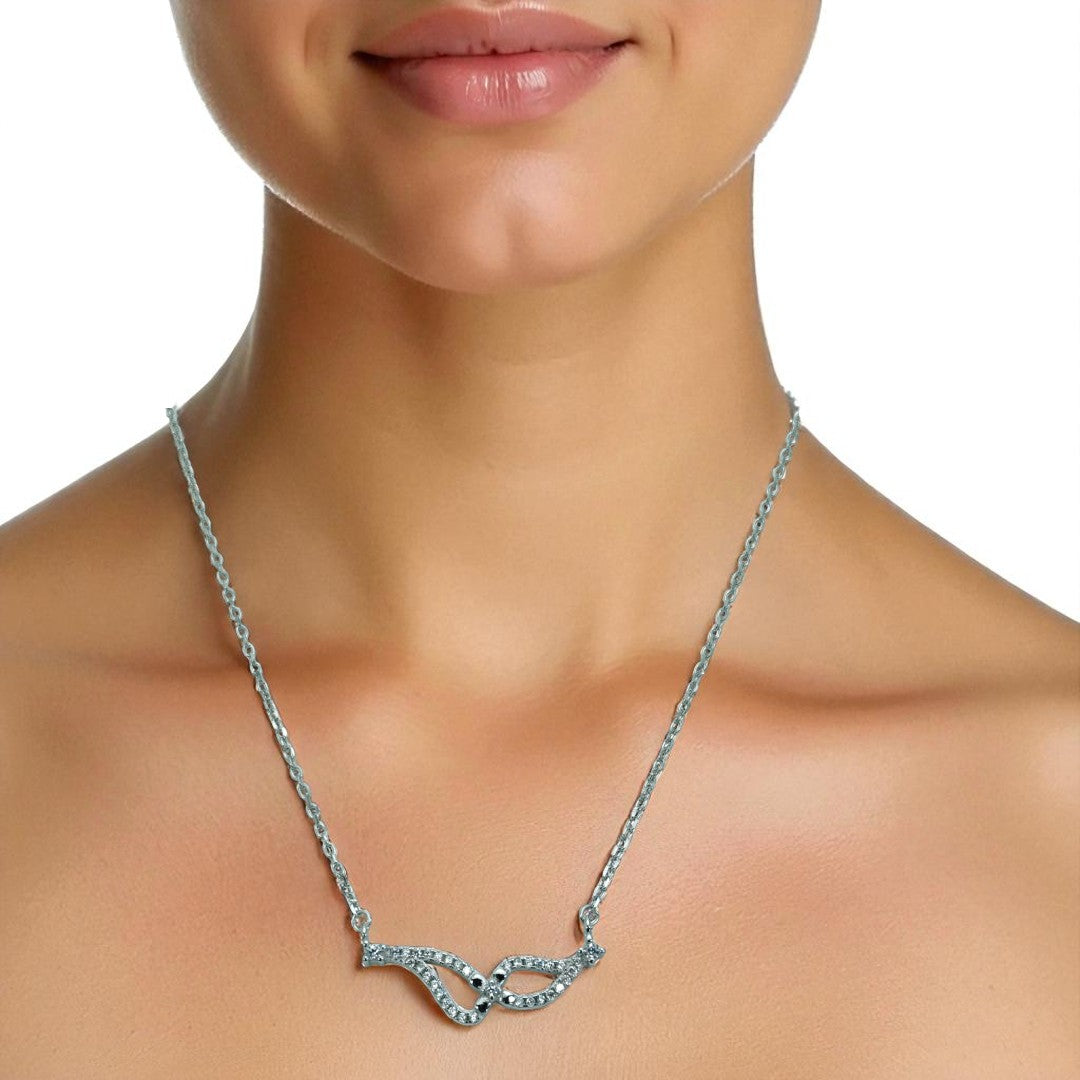 925 Sterling Silver Wavy Pavé Zircon Necklace