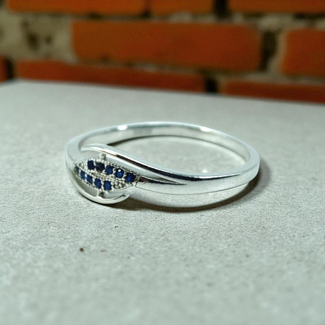 925 Sterling Silver Blue Zircon Marquise Leaf Ring
