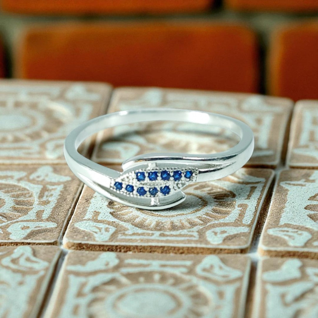 925 Sterling Silver Blue Zircon Marquise Leaf Ring